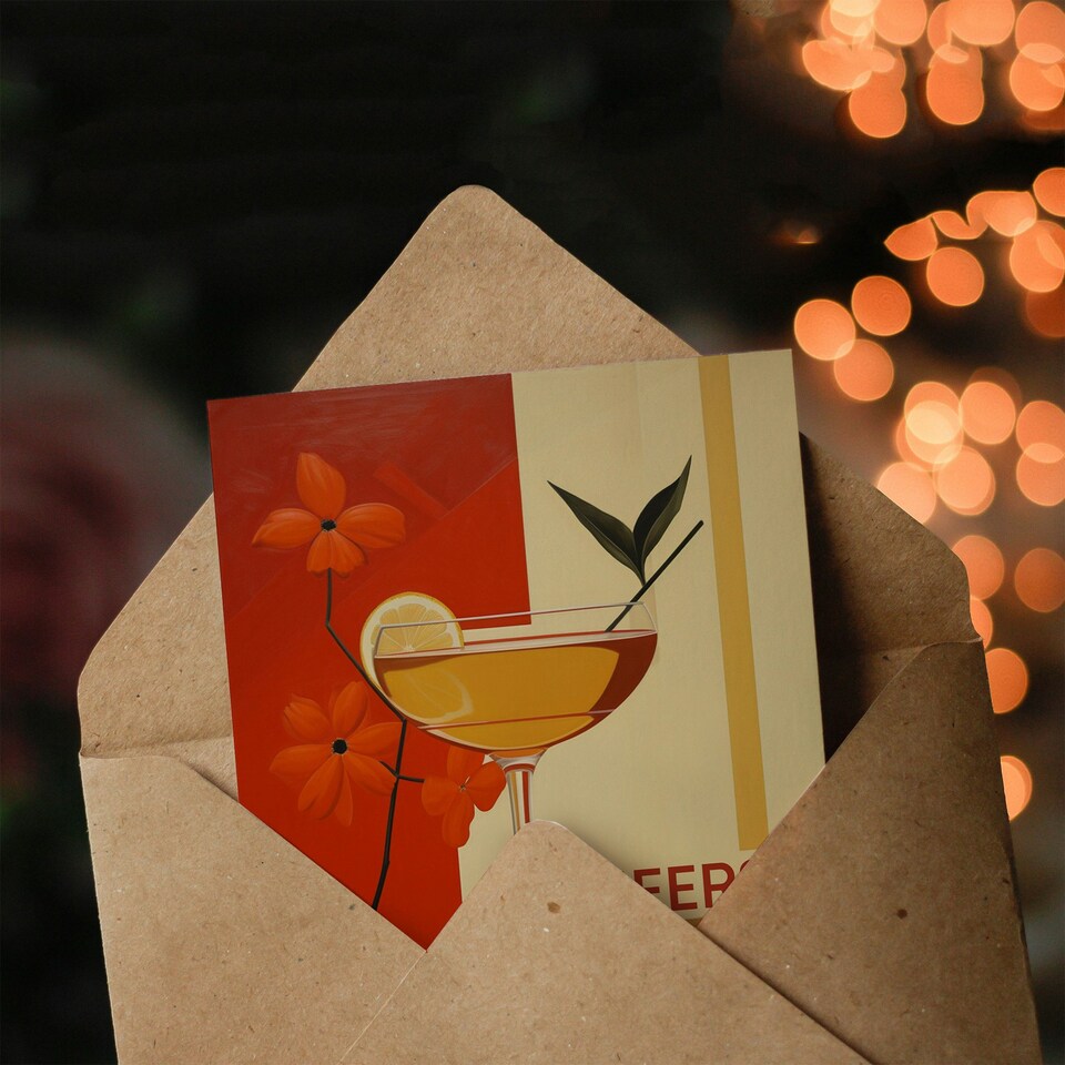 image 1 of Cheers Floral Lemon Cocktail Party For Her Birthday Card