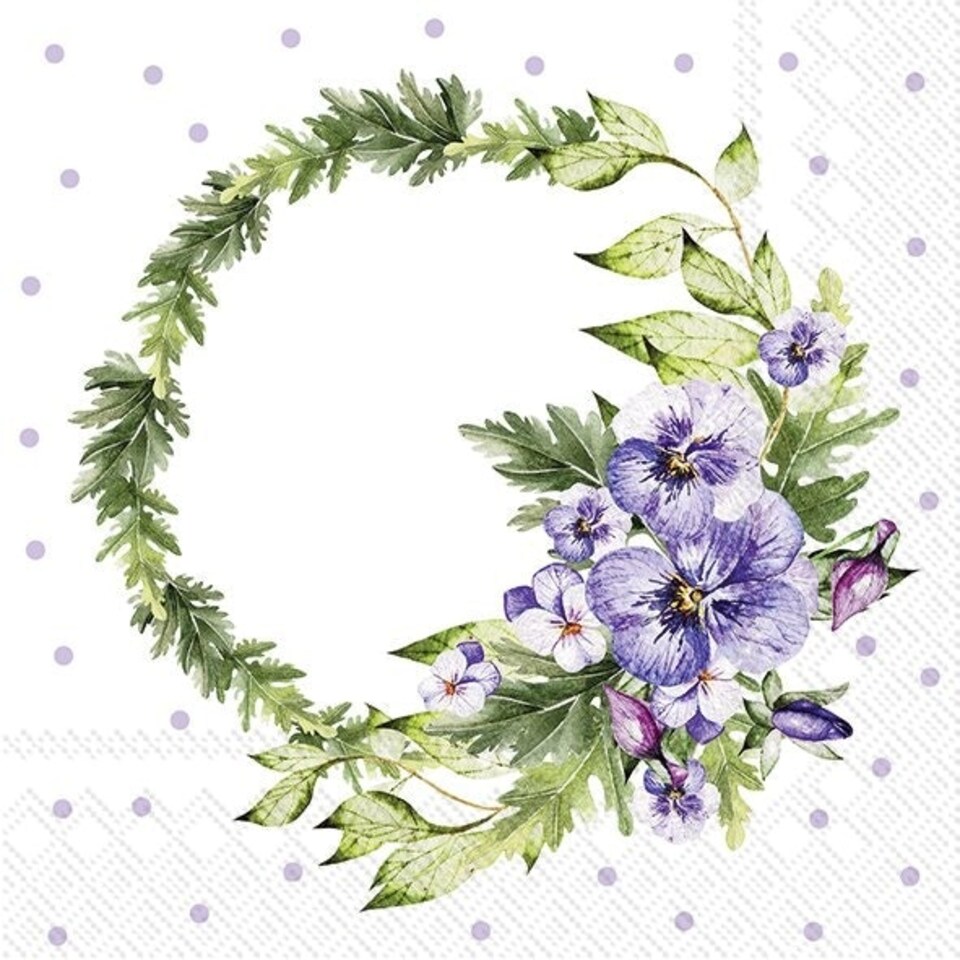 IHR Pansy Wreath Lilac Cocktail Napkin 25cm 3ply 20 Pack