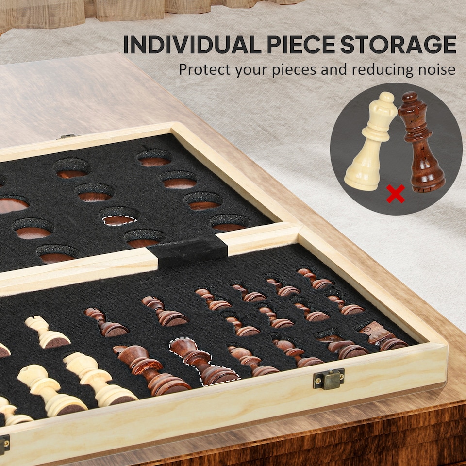image 1 of SPORTNOW 15 Inch Chess Set, Foldable Chess and Draughts Set, Brown