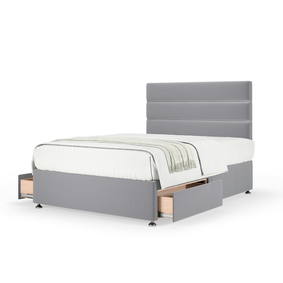 image 1 of Memory Maestro Memory Foam Silver Plush Velvet 2 Drawer Divan Set And Milan Headboard Single
