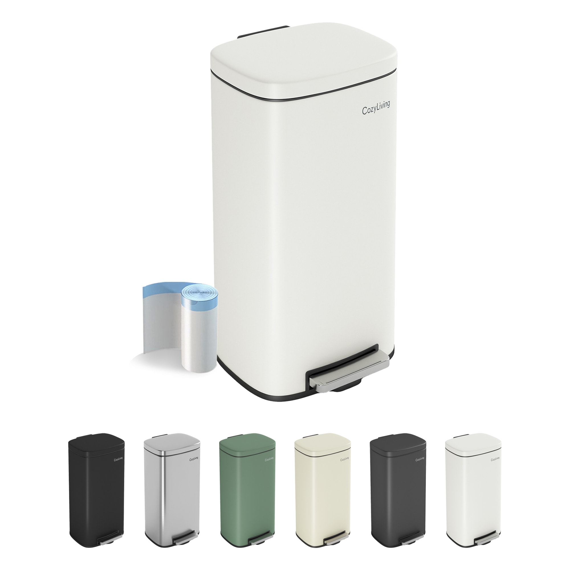 MCC Direct 50L Pedal Bin Kitchen & Bathroom Household Rubbish Office Waste Bin in White