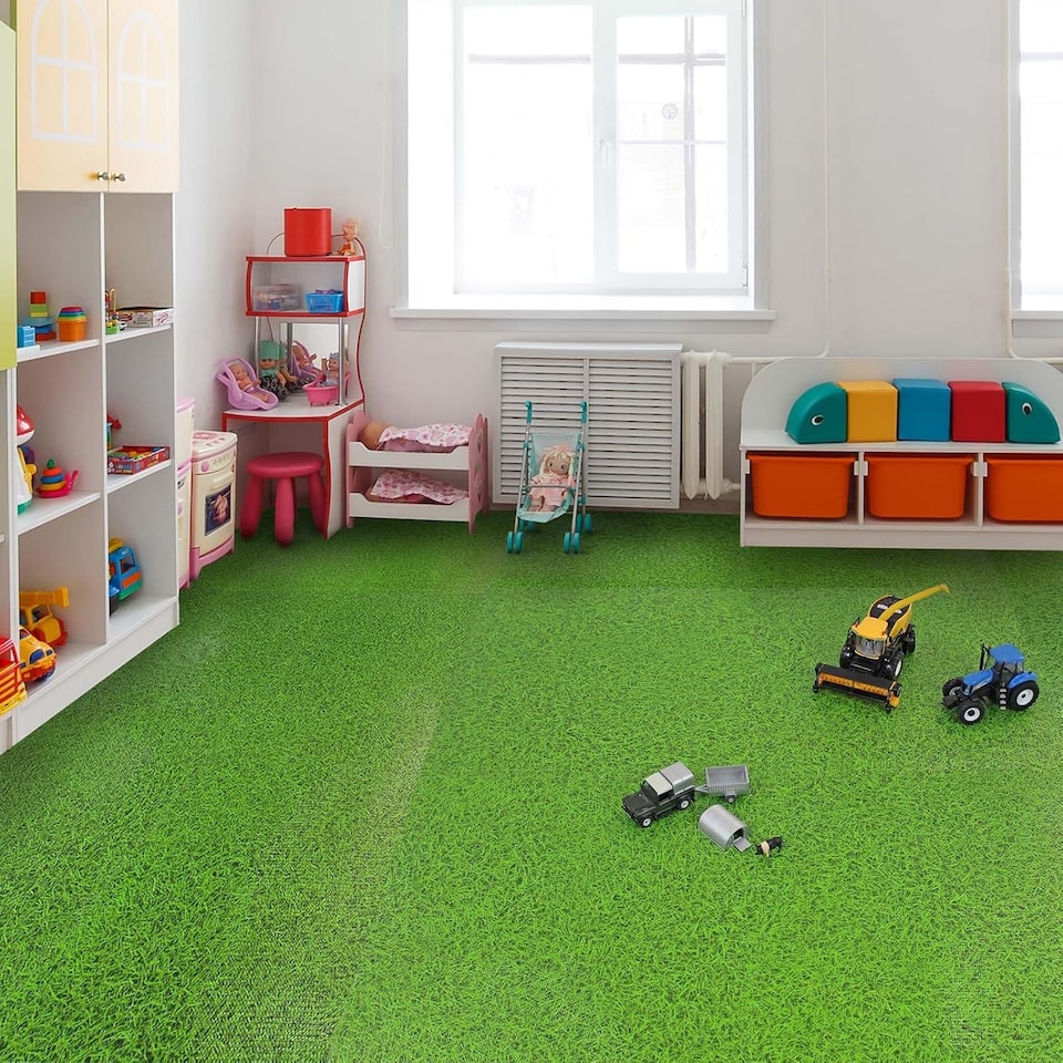 image 1 of Actiasmat Grass Effect EVA Interlocking Foam Mats (4 Tiles, 16sqft - 1.49sqm, Green, Anti-Fatigue)