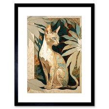 Oriental Shorthair Cat Botanical Fur Plants 9x7" Black Framed Wall Art Print
