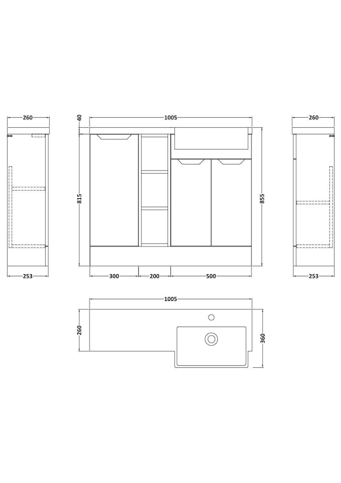 image 1 of Balterley Teddesley Floor Standing Compact 3 Door Combination Vanity Basin Unit with Open Shelves and Basin, 1000mm, Right Hand, Fern Green