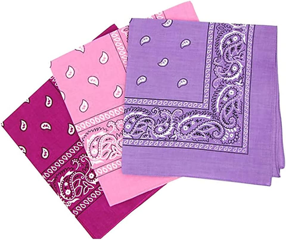 KAV 55x55cm Set of 3 Bandanas face mask Assorted Paisley Bandana - Head Wrap Scarf Wristband for Outdoor Sports, Hiking, Cycling (Fushia, Pink, Mauve)