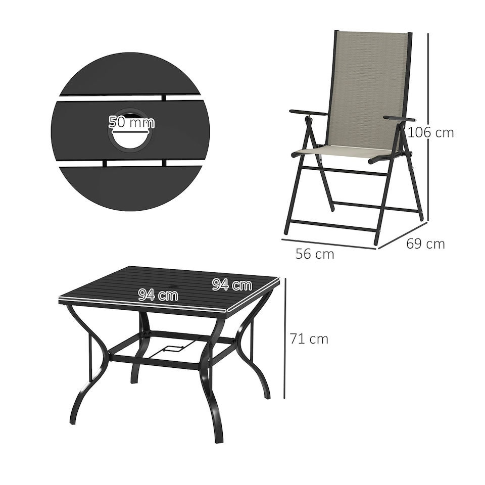 image 1 of Outsunny 5 PCs Garden Dining Set, Folding Chairs and Metal Top Table Brown
