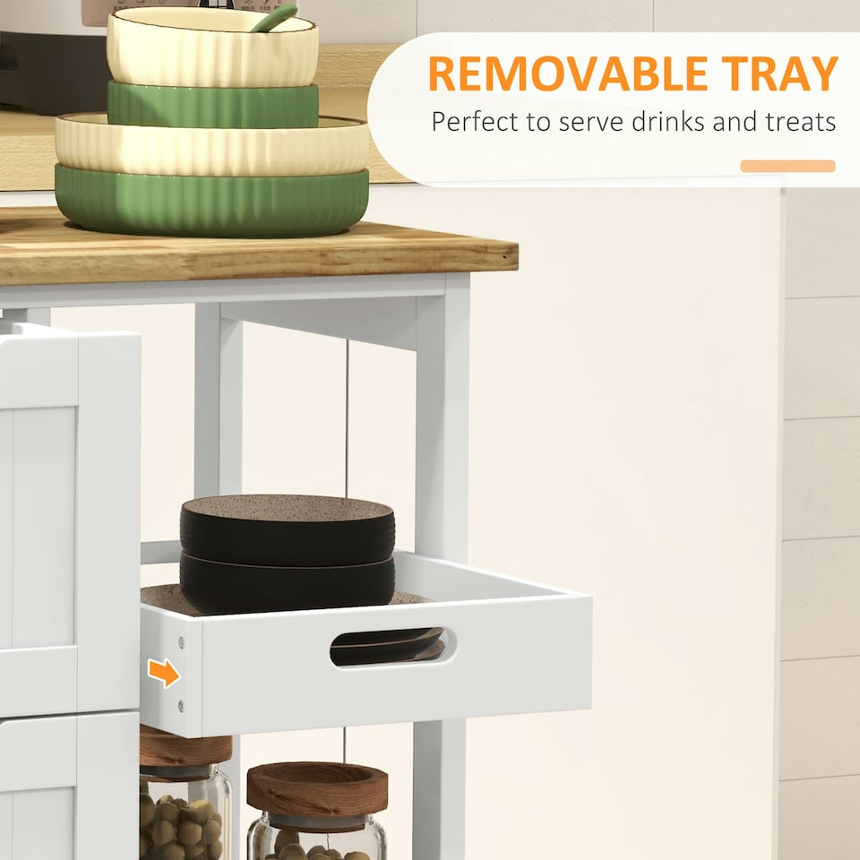 image 1 of HOMCOM Rolling Kitchen Island Cart, Bar Serving Cart, Compact Trolley White