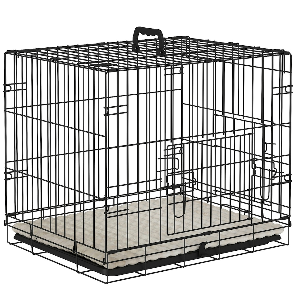 image 1 of PawHut Dog Crate with Two Doors, Tray, Soft Cushion, for Extra Small Dogs