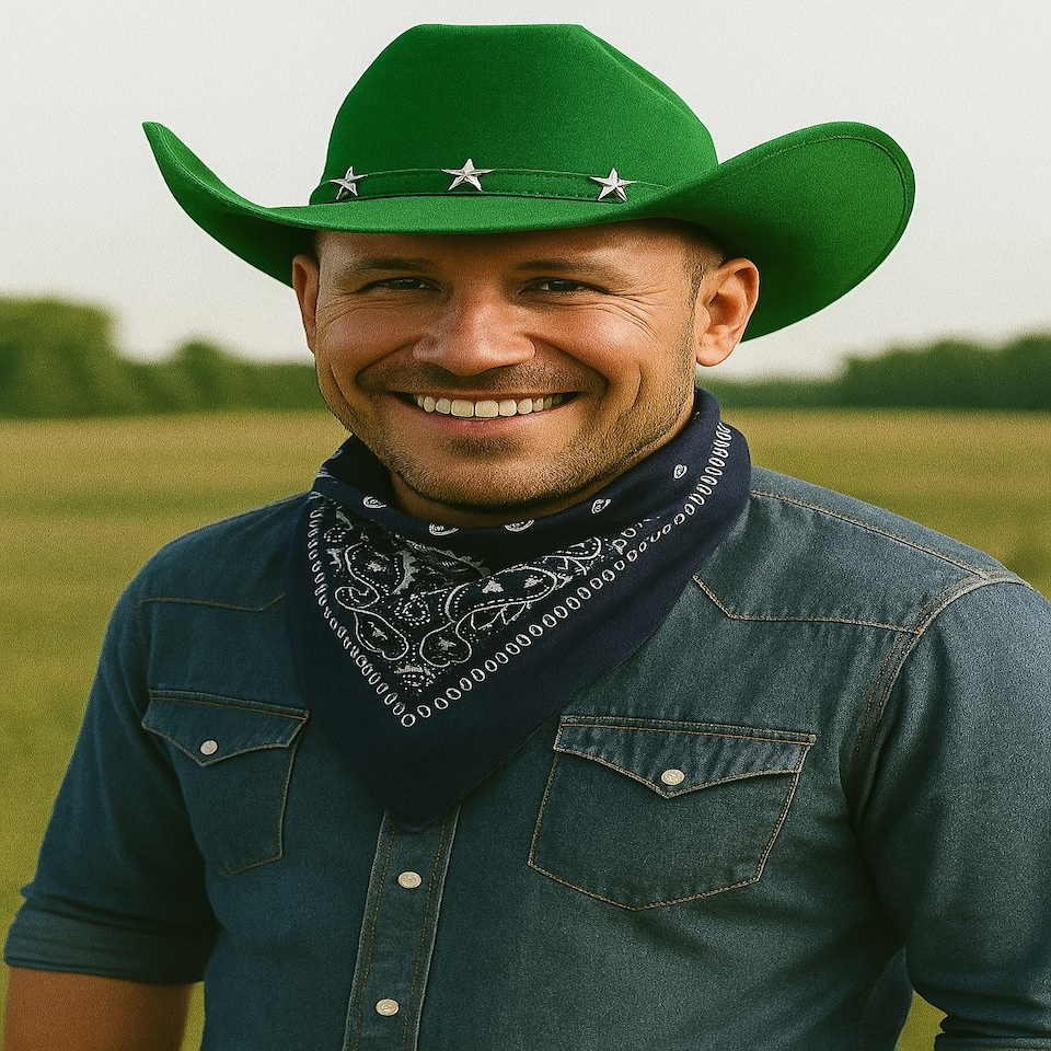 image 1 of Adults Green Star Cowboy Hats – Pack of 6 Fancy Dress Accessories Green | One Size