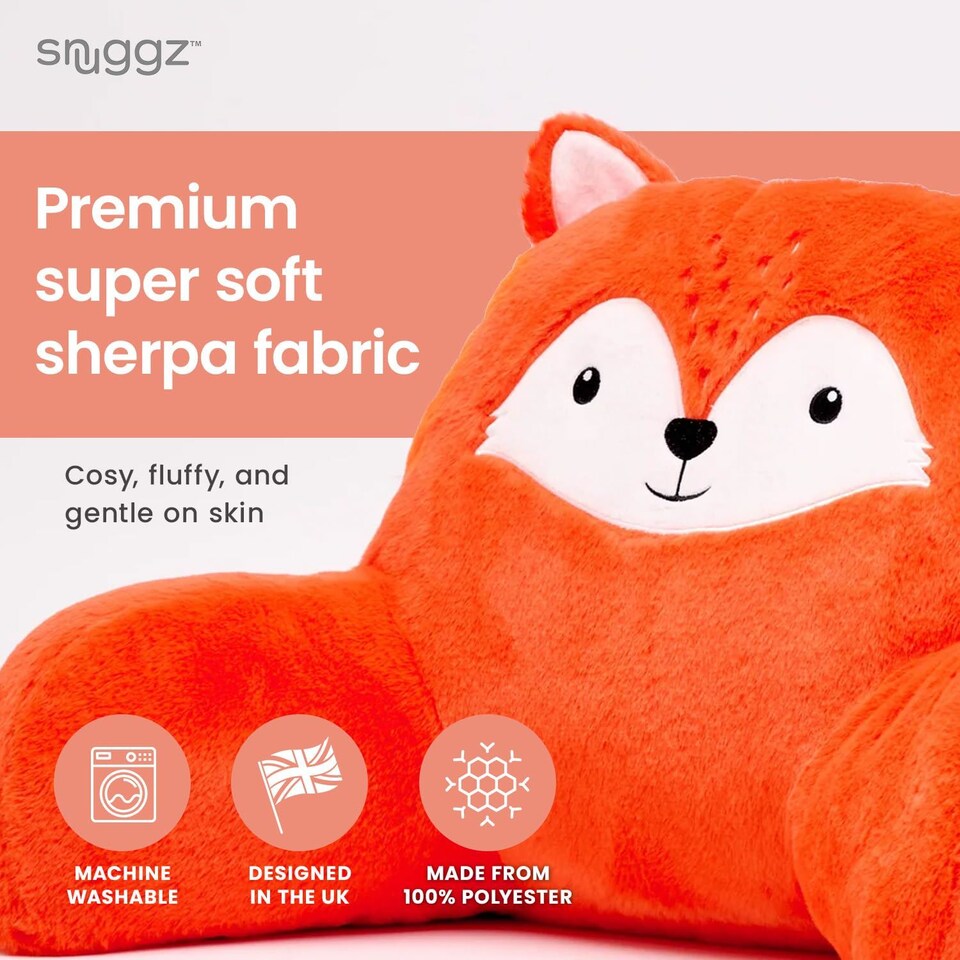 image 1 of Snuggz Fox Cuddle Cushion Reading Pillow with Carry Handle 3D Novelty Design Back Support Soft Cosy Bed Pillow - 60 x 40 x 35 cm
