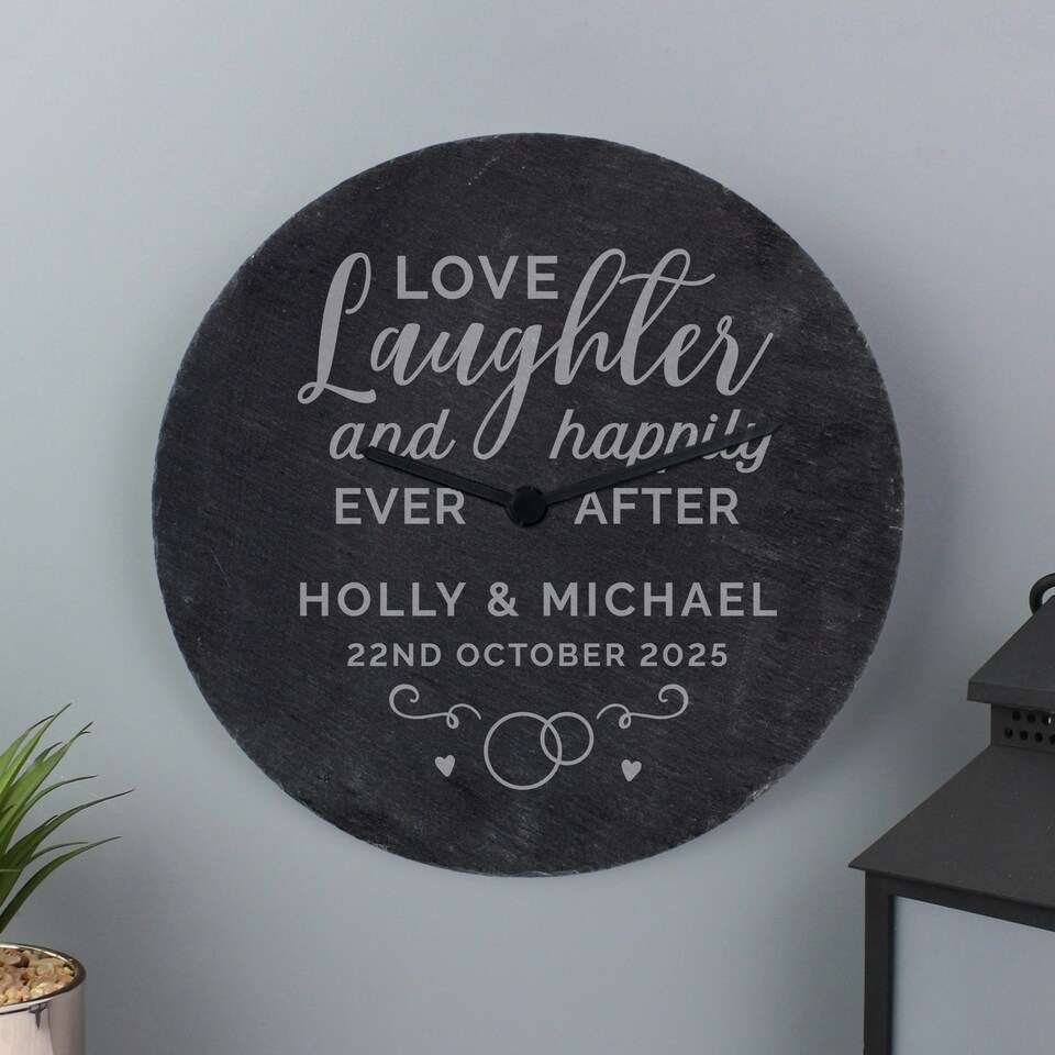image 1 of Personalised Love Laughter Slate Clock