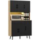 image 1 of HOMCOM Tall Kitchen Cupboard with LED Lights and Adjustable Shelves, Oak Black | Oak