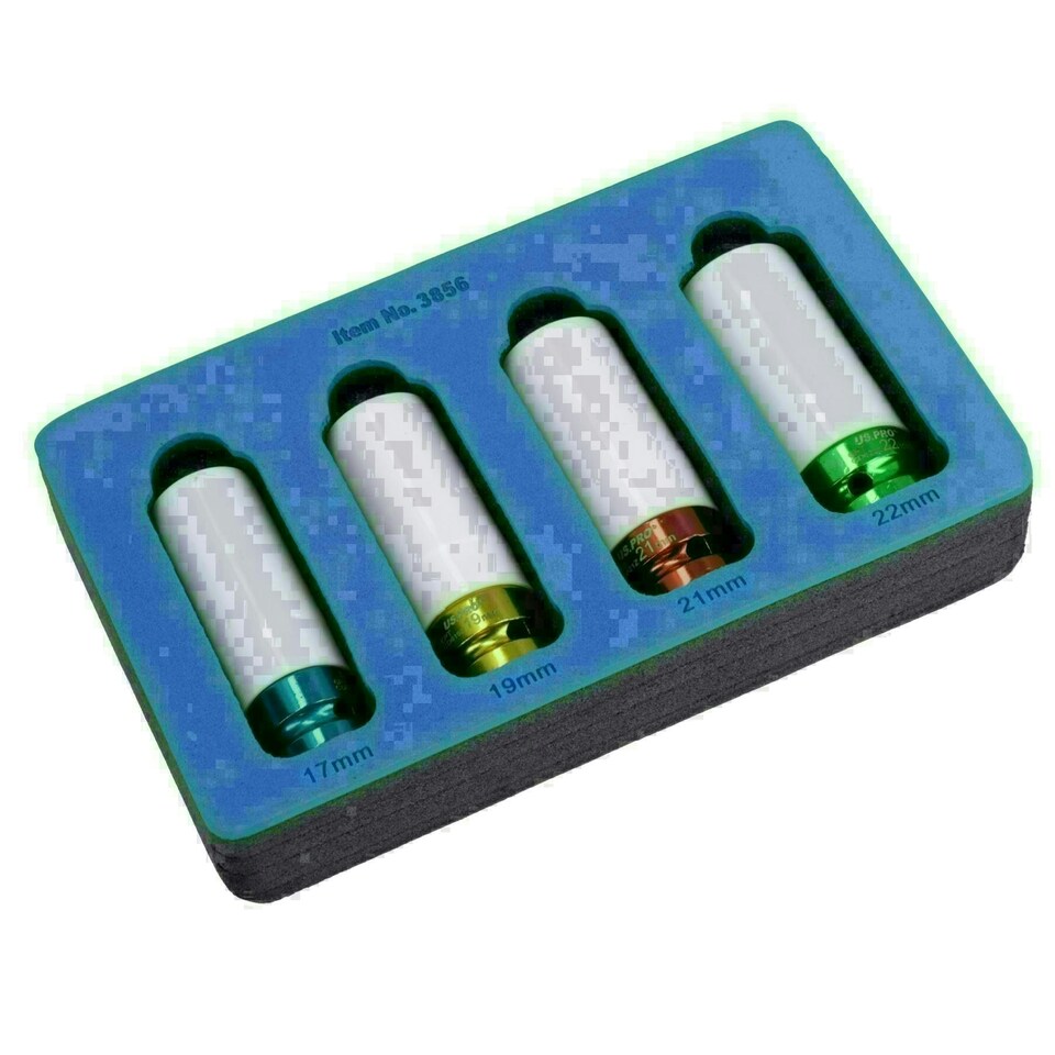 image 1 of 1/2" Drive Alloy Wheel Nut Impact Sockets 17mm 19mm 21mm 22mm 4pc Set