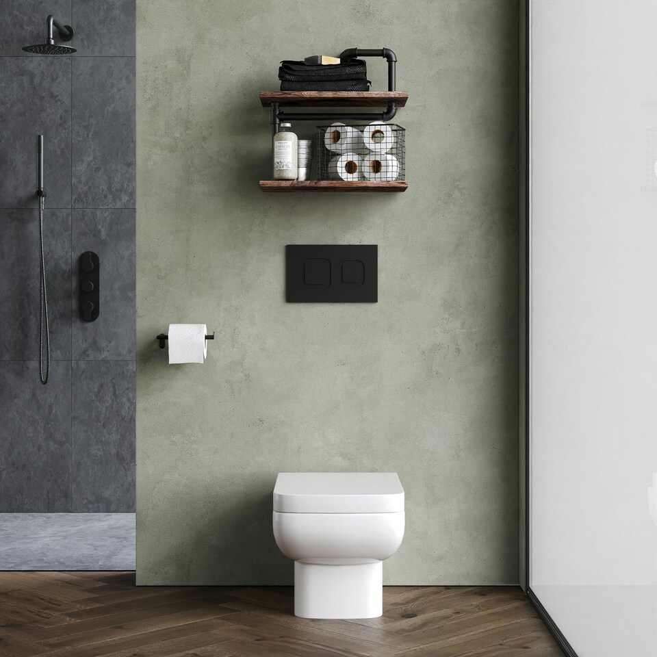 image 1 of Alba Square Wall Hung Ceramic Toilet Pan & Soft Close & Seat, 400mm - Balterley