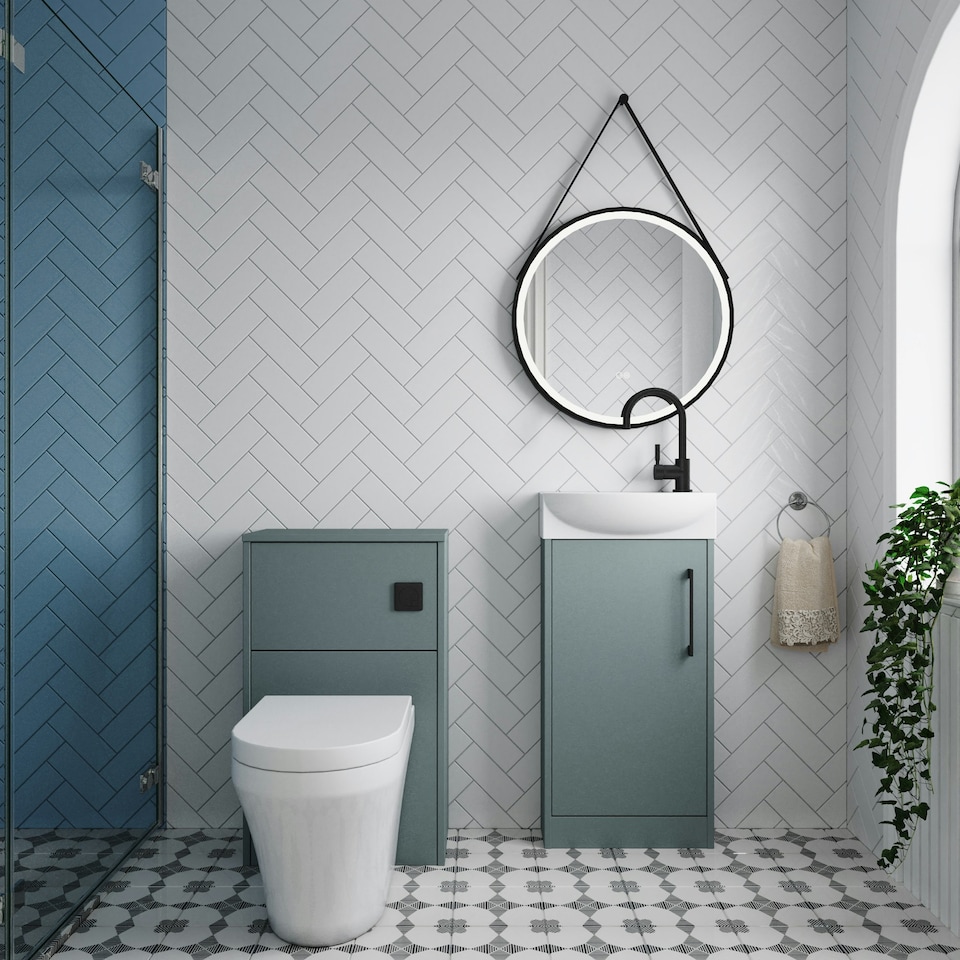 image 1 of Cloakroom Suite - Left Hand 440mm Vanity, WC Unit, Toilet and Tap - Grey/Black Grey