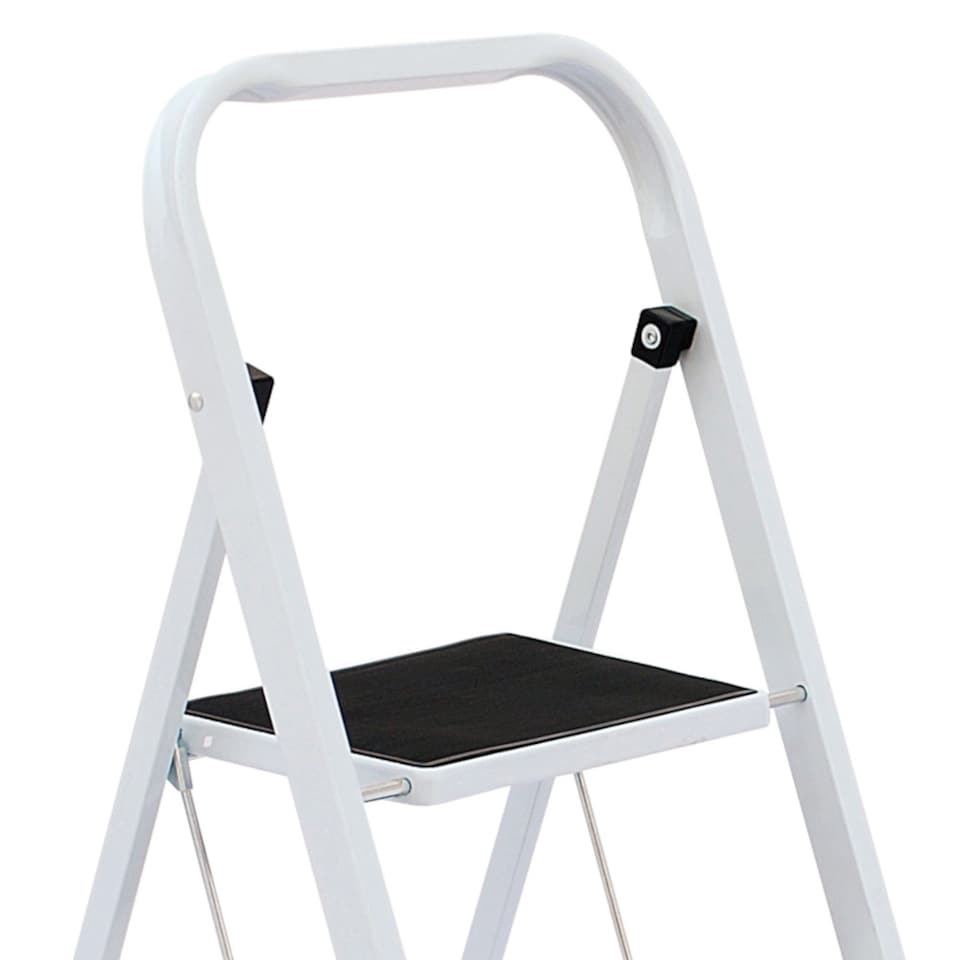 image 1 of Foldable 2 Step Ladder Stepladder Non Slip Tread Safety Steel | White