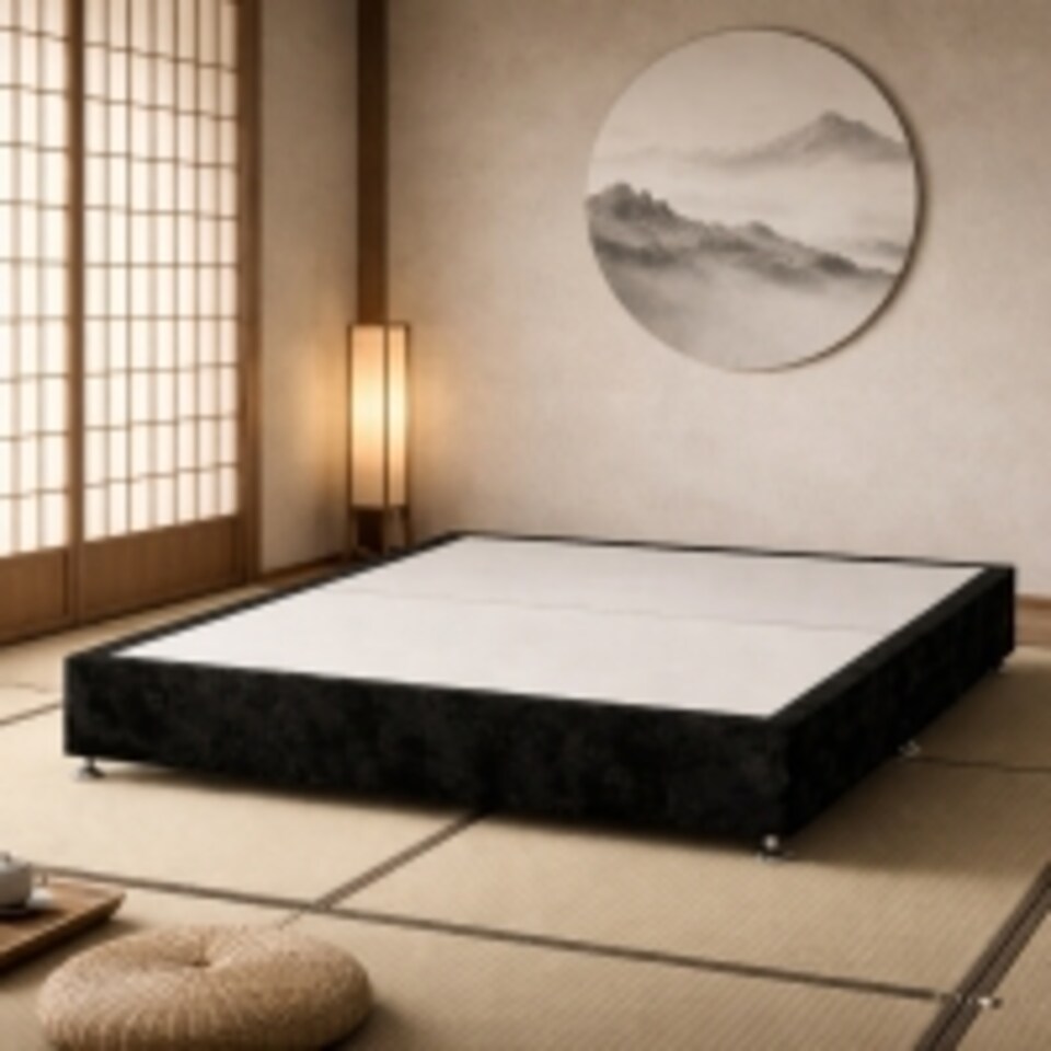 image 1 of Kyoto Low Platform Divan Bed 3FT Single Black Plush Velvet
