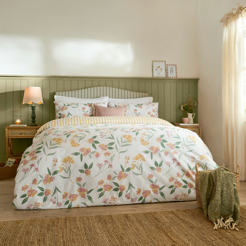 image 1 of Wylder Betsie Printed Reversible Super King Duvet Cover Set | Yellow | Super King | 1