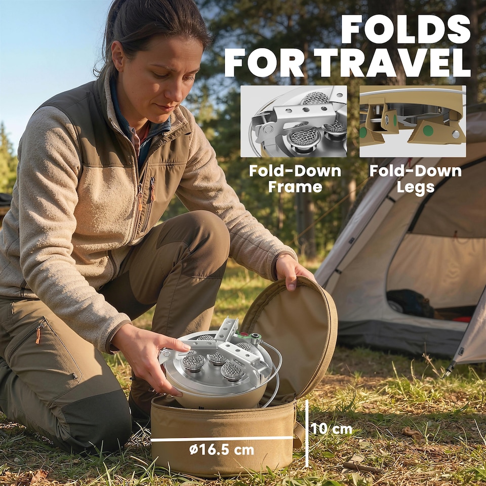 image 1 of Outsunny 7000W Camping Stove with Piezo Ignition, High Power Gas Stove Khaki | Brown | Khaki | 22 x 22 x 12 cm