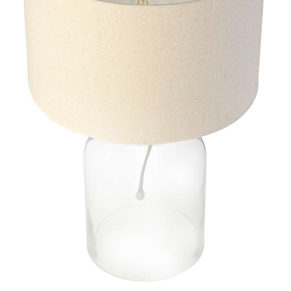 image 1 of Contemporary Elegant Table Lamp with Clear Glass Base and Oatmeal Linen Shade | Clear