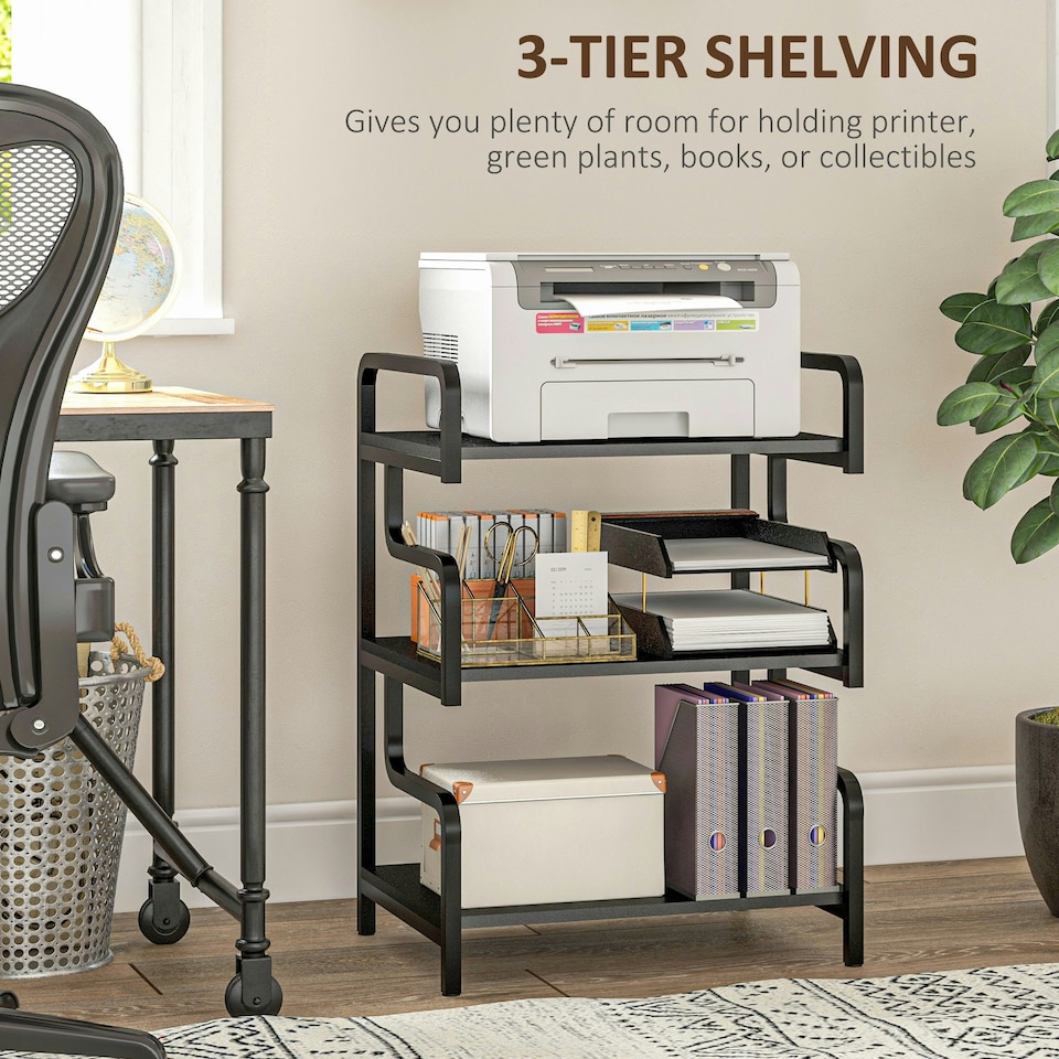 image 1 of HOMCOM 3-Tier Storage Shelf, Metal Shelves for Storage for Home Office, Black