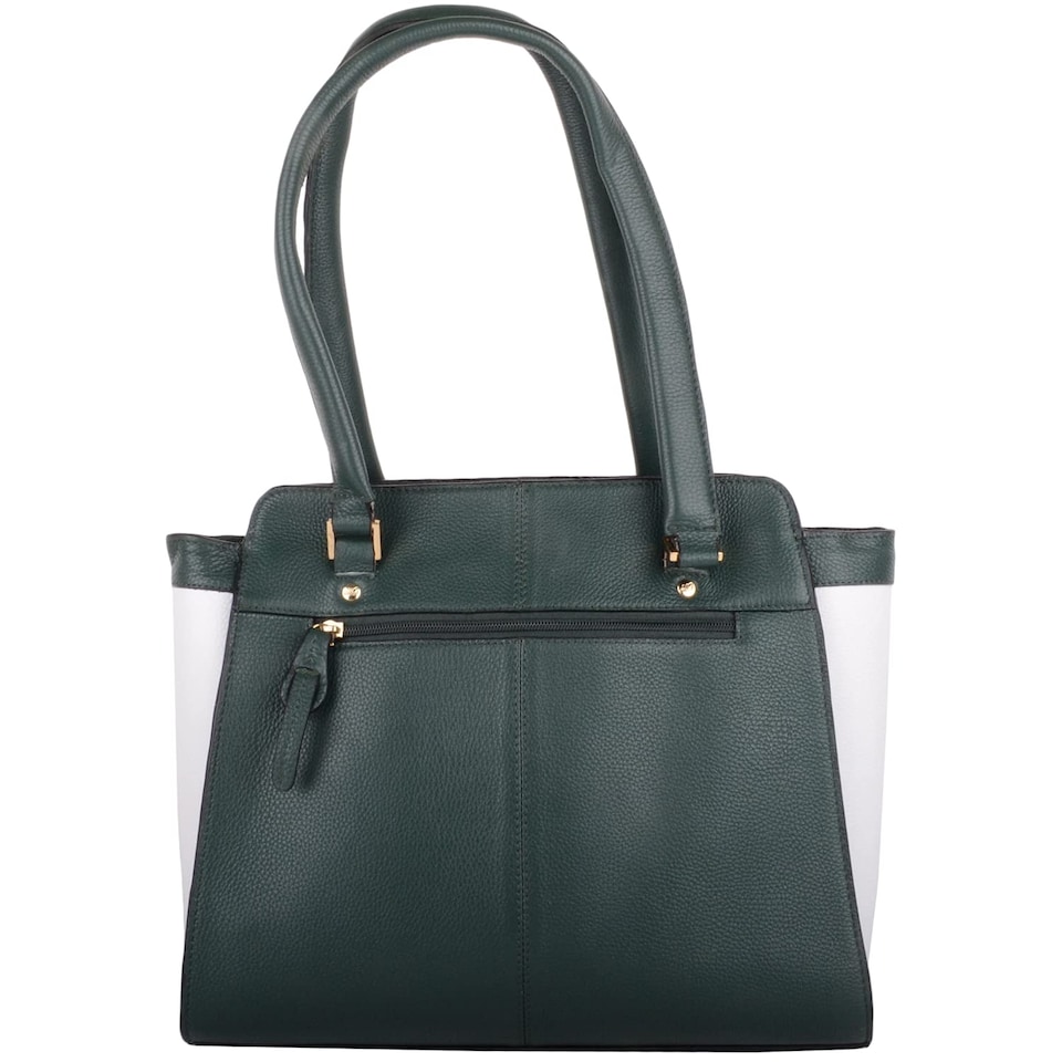 image 1 of London Leathergoods Womens Premium Large Leather Handbag Shoulder Bag with Contrasting Colours | Green | Green/White