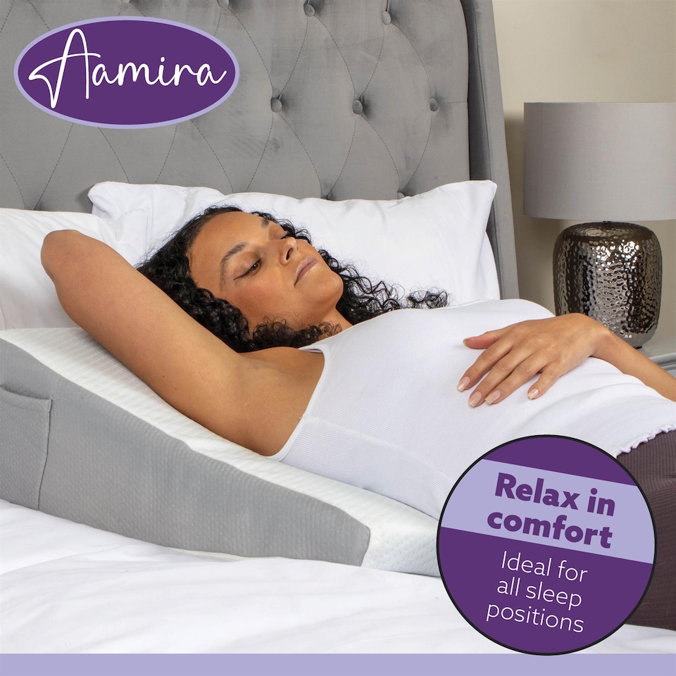 image 1 of Aamira Bed Wedge Pillow for Bed, Memory Foam, Orthopaedic Support for Sleeping, Acid Reflux, GERD, Snoring & Back Pain Washable