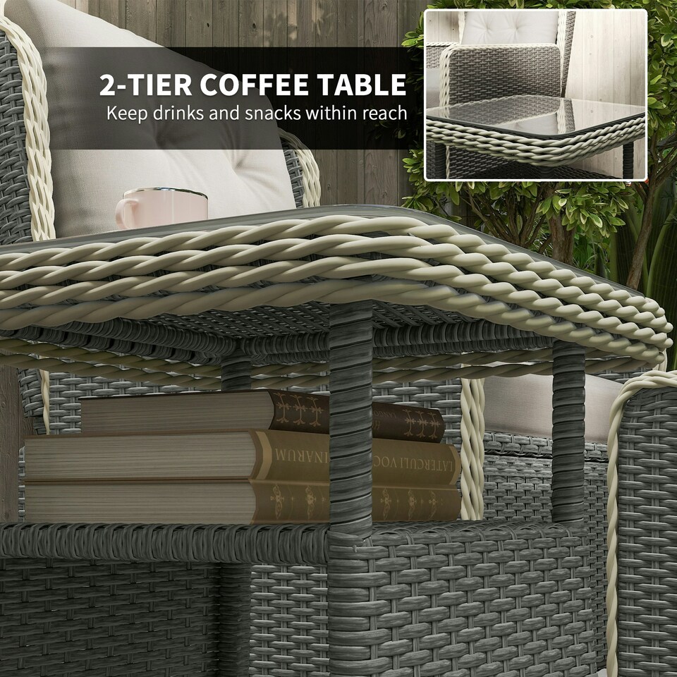 image 1 of Outsunny Rattan Garden Furniture Set with Footstools Armchairs Light Grey
