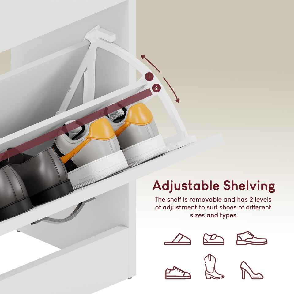 image 1 of Vida Designs 2 Drawer Shoe Cabinet Shoe Rack Storage Cupboard, White