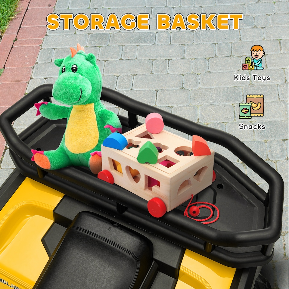 image 1 of AIYAPLAY 12V Kids Electric Ride on ATV, Battery Powered Quad Bike with 4 Suspension Wheels, Forward Reverse Function, Headlights, Music, Storage Basket, for Ages 3-5 Years, Yellow