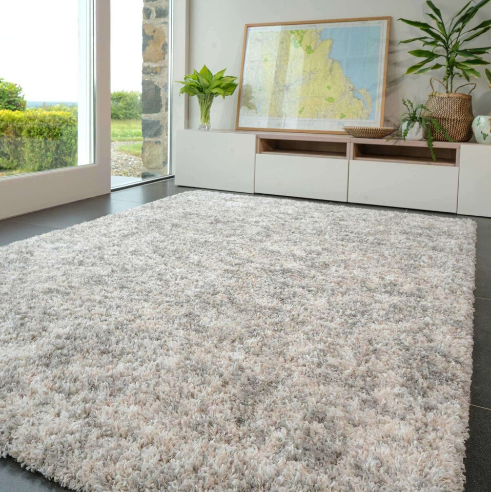 image 1 of KUKOON Soft Mottled Silver Shaggy Rug – Thick High Pile Luxury Area Carpet for Living Room & Bedroom 60cm x 240cm