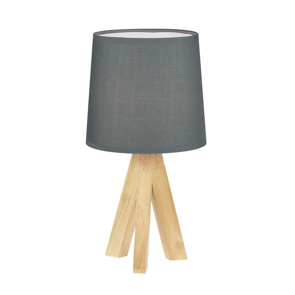 image 1 of Set of 2 Hubert - Natural Wooden Tripod Lamps | Brown | Grey | Medium | 2