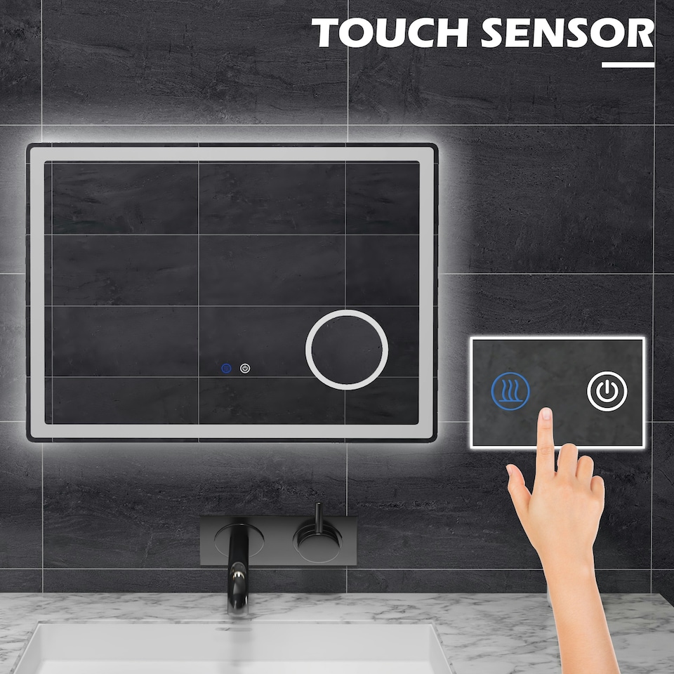 image 1 of kleankin LED Lighted Bathroom Mirror with 3X Magnifying Mirror, Anti-Fog