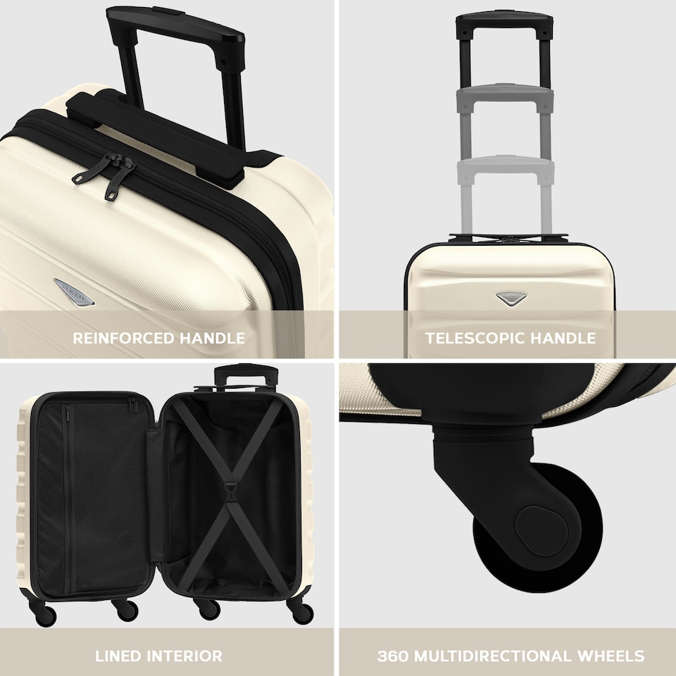 image 1 of 55x35x20cm Carry On Cabin Hard Shell Suitcase - 100+ Airlines Approved Including EasyJet (Paid), British Airways, Ryanair (Priority), TUI Cream | Cream / Black | Cabin Bag