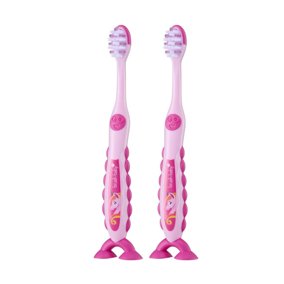 image 1 of Brush Baby Unicorn FlossBrush™ Bristles Toothbrushes Double Pack (3-6 Years)