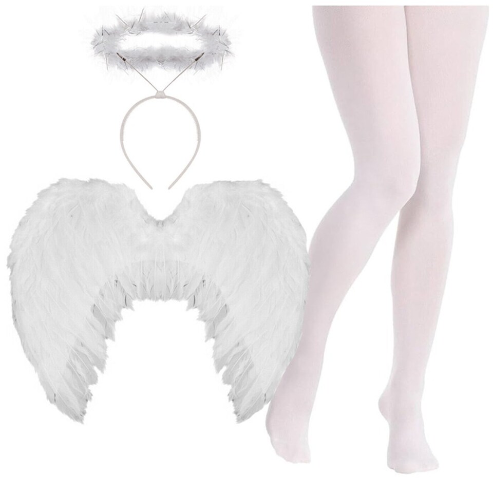 image 1 of Angel Costume Set - Halo, Wings & Tights | White | M
