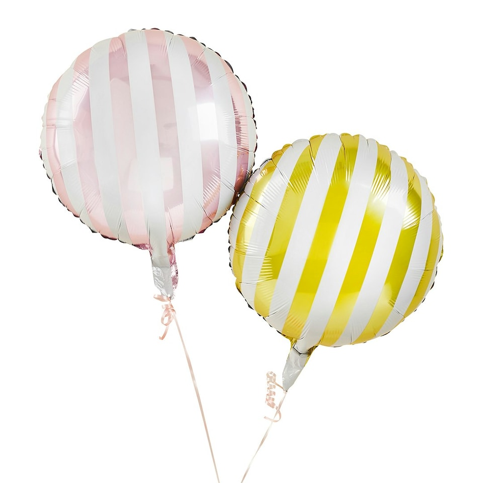 image 1 of Pink & Yellow Stripe 18" Foil Party Balloons - Pack of 2