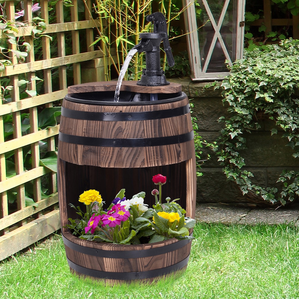outsunny-wood-barrel-pump-garden-fountain-water-feature-flower-planter
