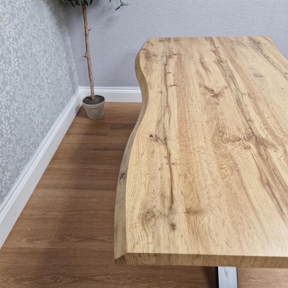 image 1 of Durable Wooden Dining Table with X-Shaped Iron Legs, Curved Edge for Dining, Work, or Study (Length 140cm)