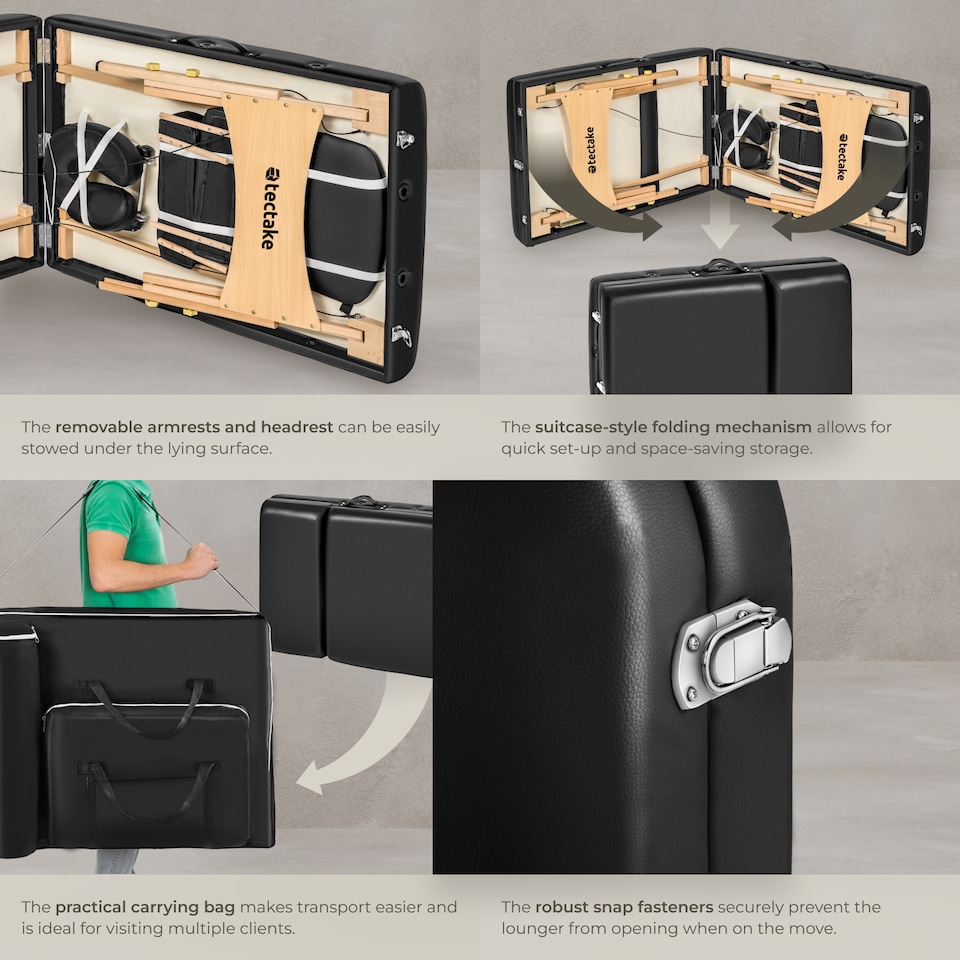 image 1 of Massage Table 3 Zones Massage Table Massage Bed Cosmetic With Lounger Bag Head- And Armrests | Black | black | 1