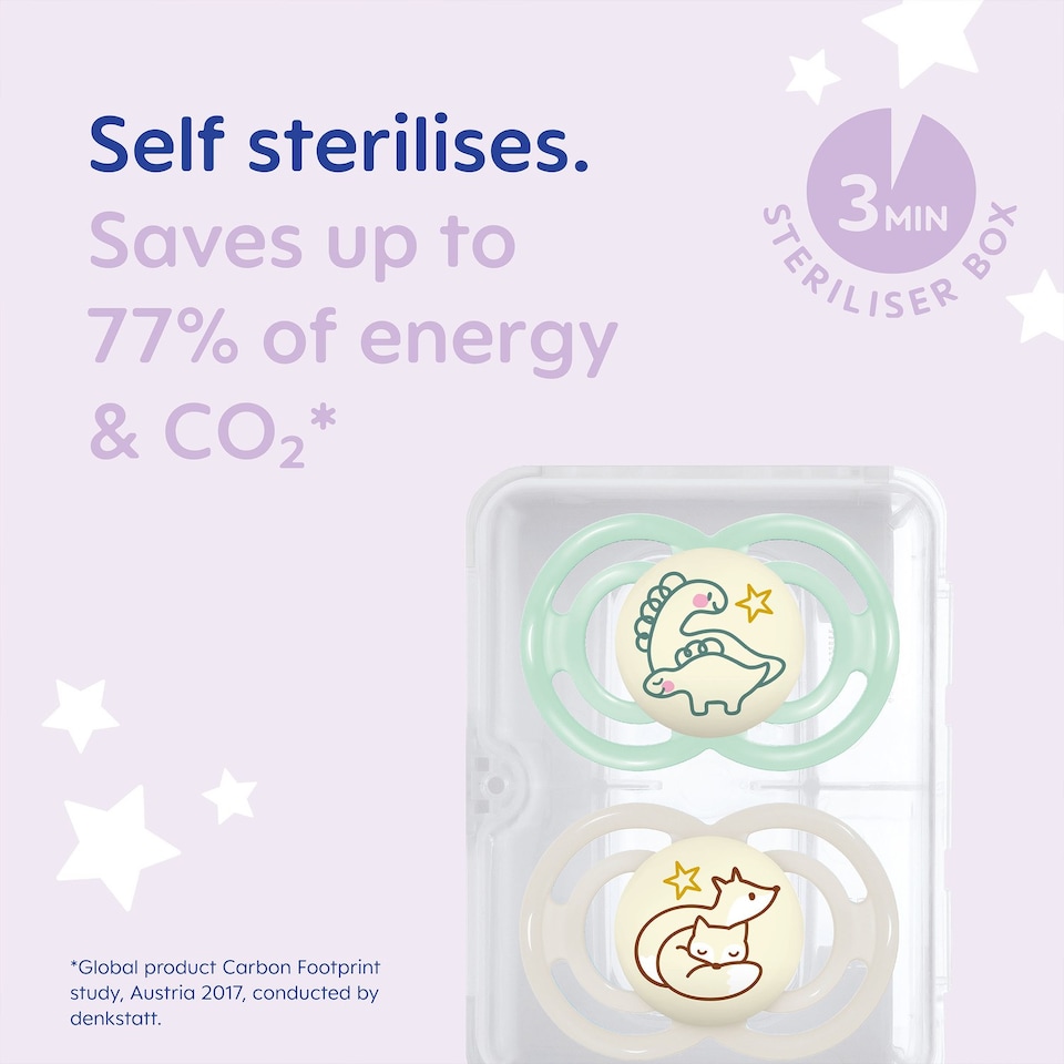 image 1 of MAM Perfect Night Baby Soother Dummies 16 Months Silicone Pack of 2 Unisex | Multi