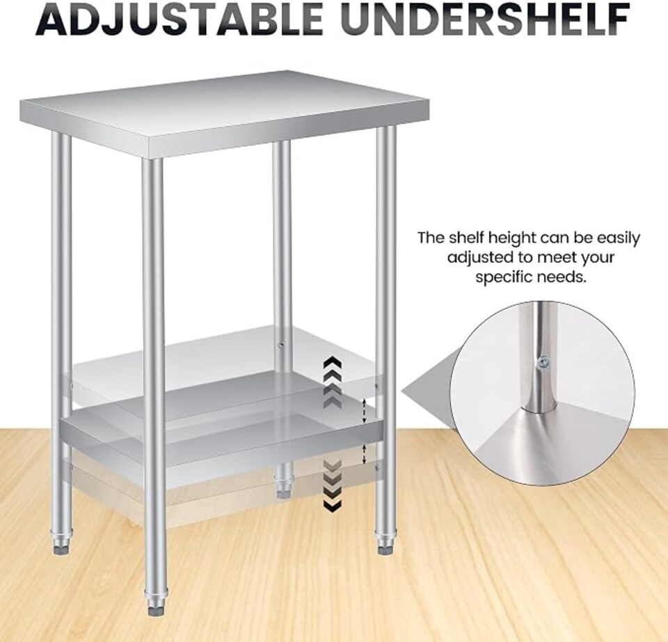 image 1 of London Boutique 12x24 inch Heavy Duty Stainless Steel Prep Table, Commercial Catering Work Bench with Wheels