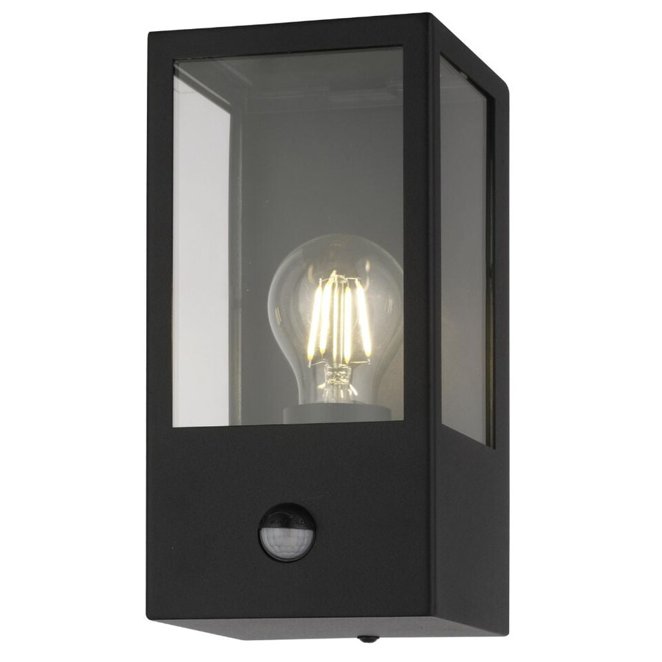 image 1 of CGC Lighting Dave PIR Black Stainless Steel Outdoor Wall Lantern E27 IP54 - Motion Sensor