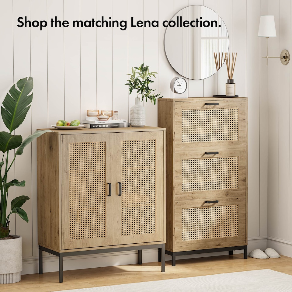 image 1 of VonHaus Rattan Shoe Storage Cabinet for Hallway with 3 Tier Drawers