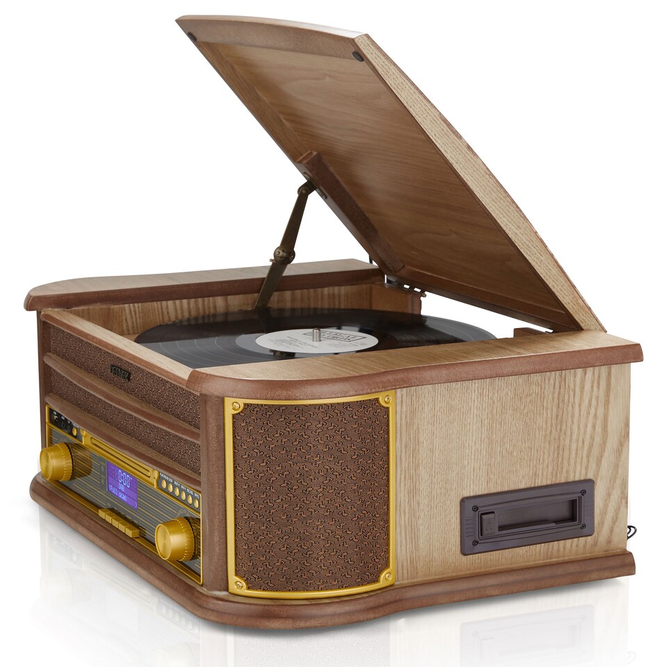 image 1 of Denver 9-in-1 Retro Vintage DAB Bluetooth Wooden Radio Record Player - MRD-51BT | Brown | Light Wood