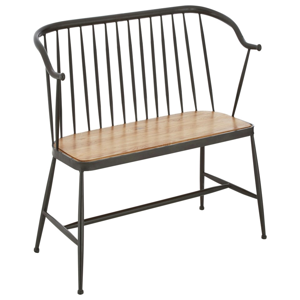 image 1 of Interiors By Premier Stylish Ash Wood And Metal Bench Chair, Industrial Dining Bench Chair, Versatile Livingroom Bench Chair Black