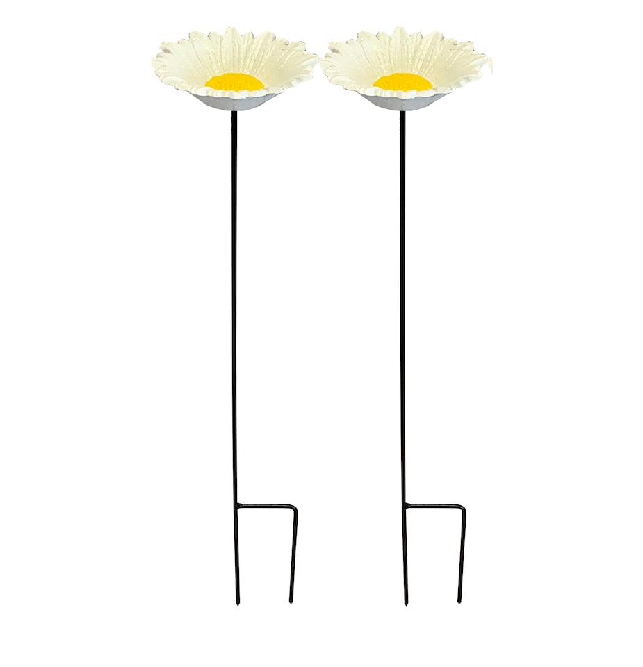 image 1 of Cast Iron Wild Bird Daisy Flower Dish Bird Feeder (Set of 2)