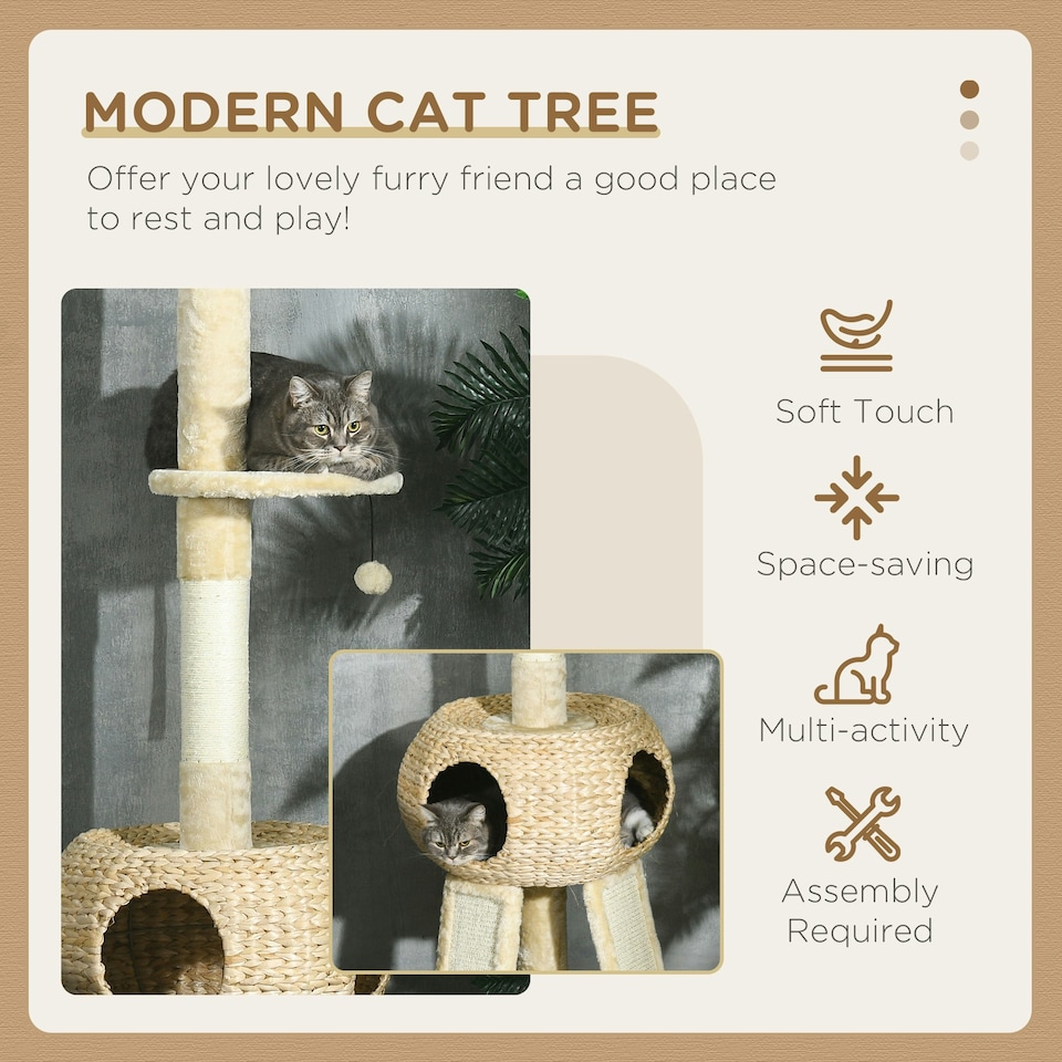 image 1 of PawHut 255cm Tall Cat Tree with Scratching Posts, Condo, Hammock, Beige