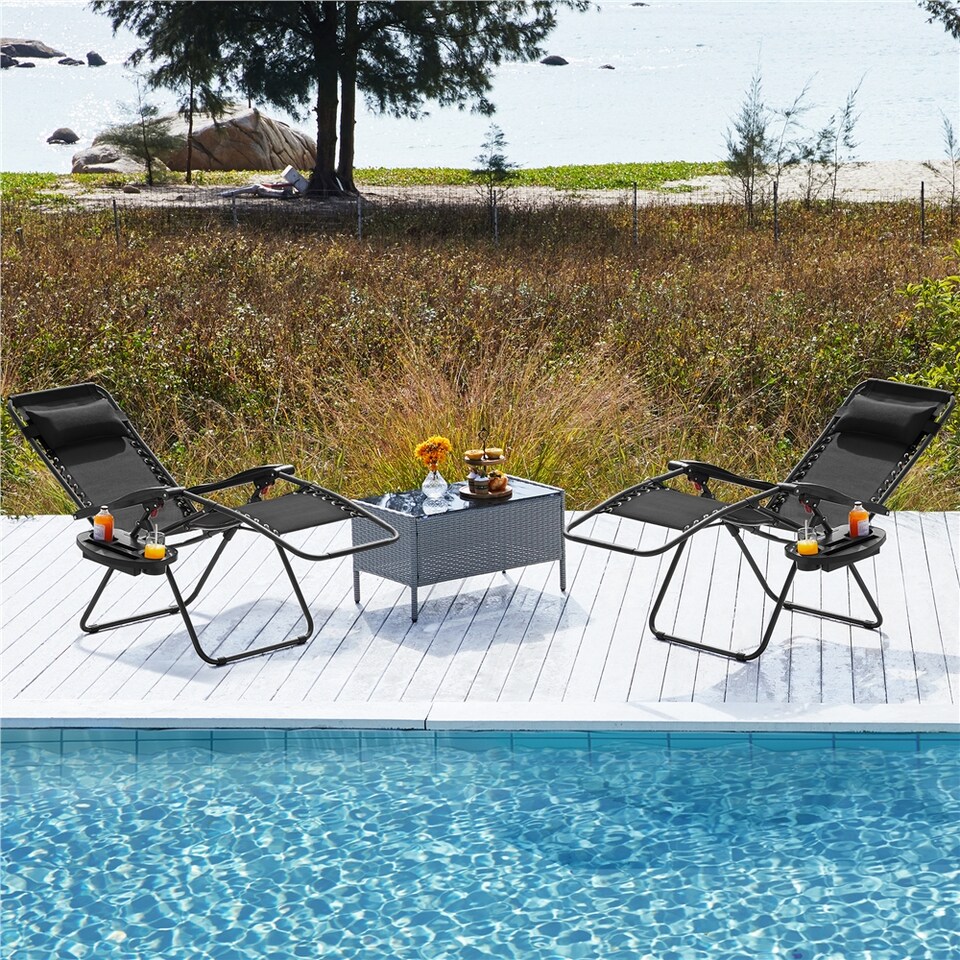 image 1 of Yaheetech 2PCS 72 cm W Oversized Zero Gravity Chairs-Black | Black | Black | One Size