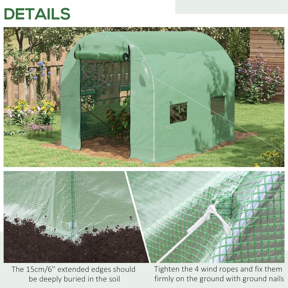 image 1 of Outsunny 2.5 x 2m Walk-In Polytunnel Greenhouse with Roll Up Door Windows Green